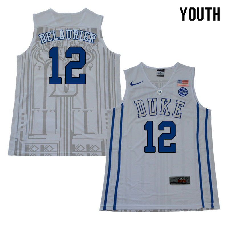 2018 Youth #12 Javin DeLaurier Duke Blue Devils College Basketball Jerseys Sale-White